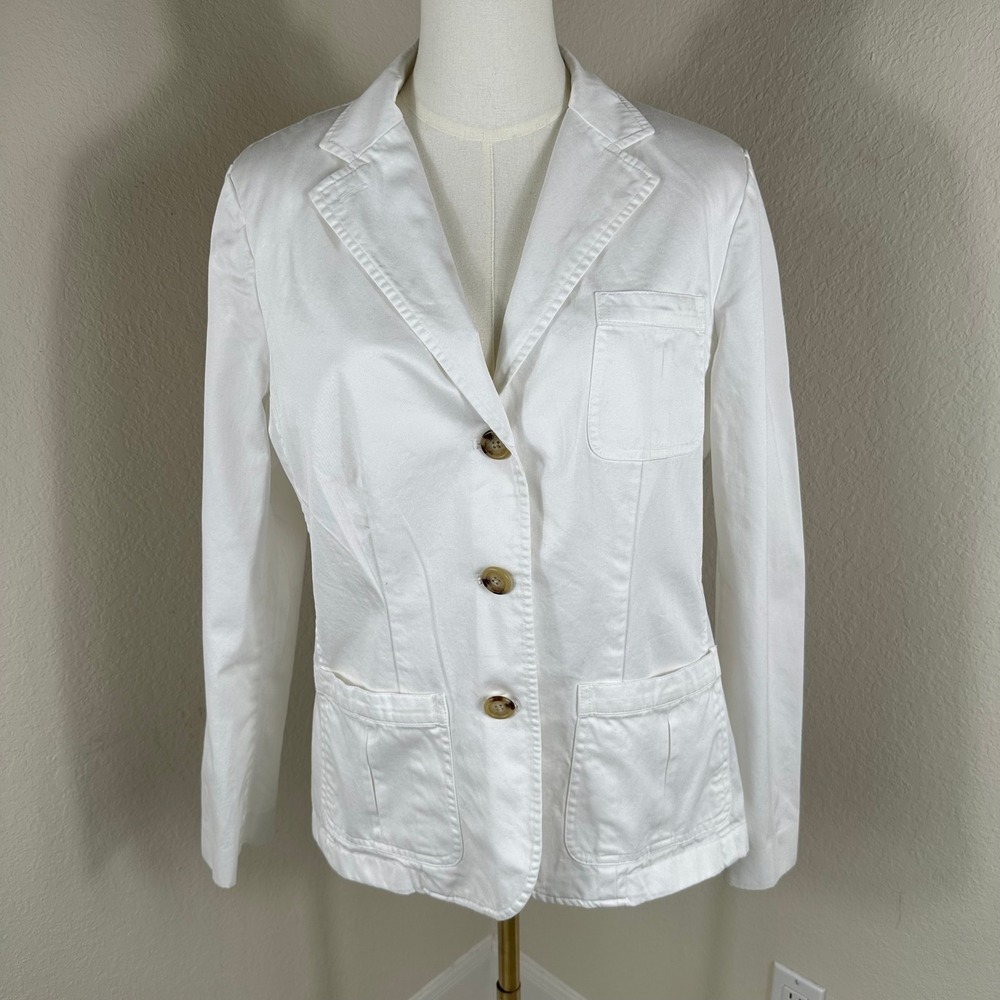 Lauren Ralph‎ Lauren Blazer Womens 14 White Cotton Preppy Coastal Career Jacket